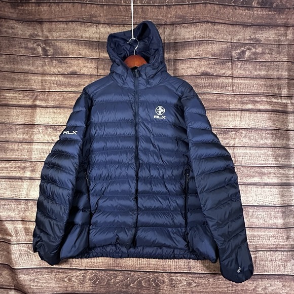 RLX Polo Ralph Lauren Packable Hooded Puffer Down Jacket Coat L -Navy -